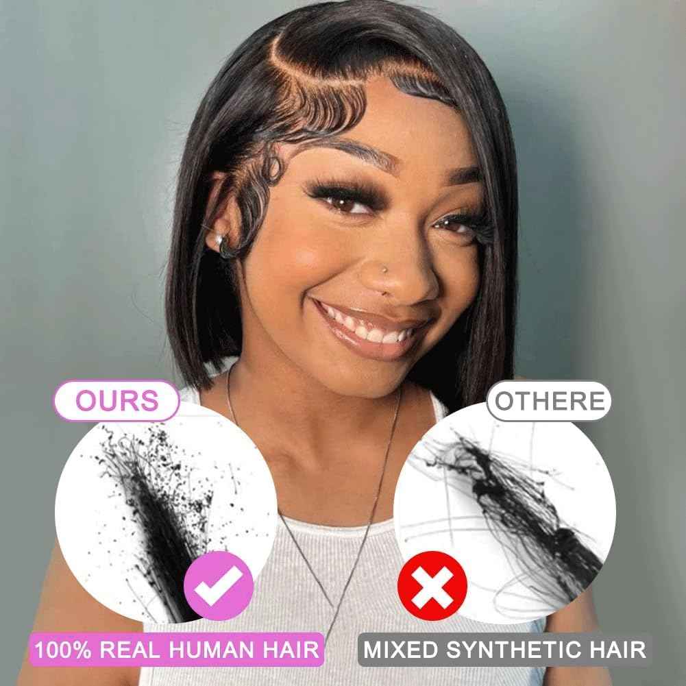 XNAIRA Bob Wig Human Hair 13x4 HD Lace Front Wigs for Women 180% Density 100% Brazilian Virgin Straight Short Bob Human Hair Wig Glueless Pre Plucked Natural Black Color 12 Inch