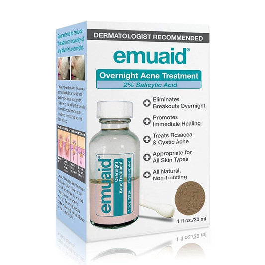 EMUAID Overnight Acne Treatment | Gentle, Fast-Acting Solution for Adults & Teens with Salicylic Acid | Clears Stubborn Pimples, Cystic Acne, Blackheads, Rosacea & Hormonal Breakouts | 1oz