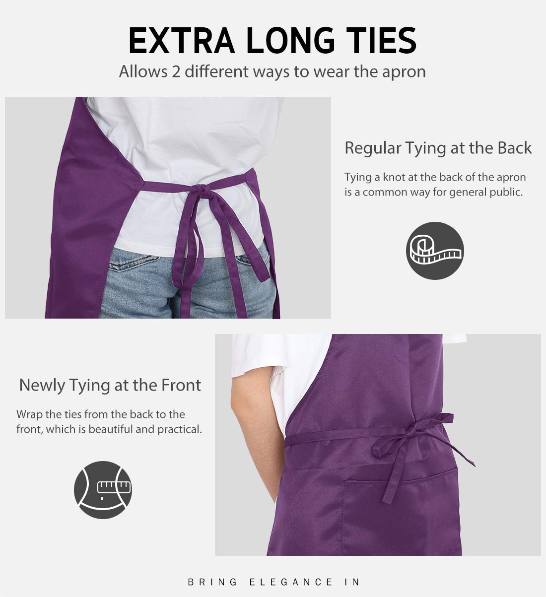 Syntus 2 Pack Adjustable Bib Apron Waterdrop Resistant with 2 Pockets Cooking Kitchen Aprons for BBQ Drawing, Women Men Chef, Purple