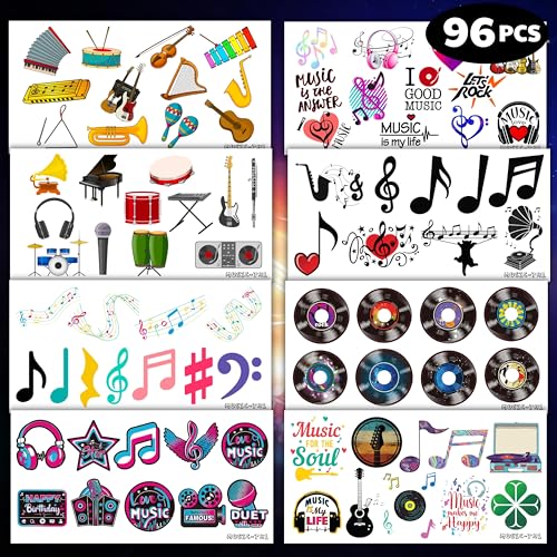 Music Temporary Tattoos 96 Pieces Party Favors Stickers
