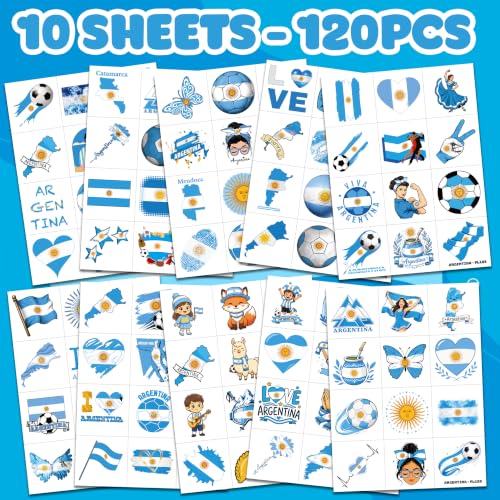 Argentina Soccer Temporary Tattoos 120 PCS Party Favors