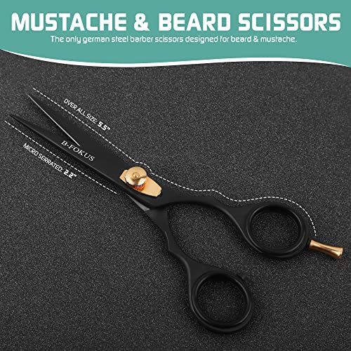 B-FOKUS 5.5” Durable Beard and Mustache Scissors, Black German Stainless Steel Beard Scissors, for Facial Hair Care, Beard Scissors for Men Come with Unique Design Pouch (Gold and Silver, 5.5 inch)