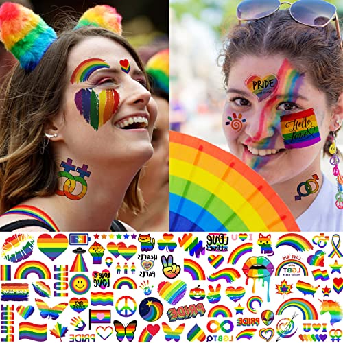 136+ PCS Gay Pride Temporary Tattoos - Rainbow LGBTQ Face Stickers