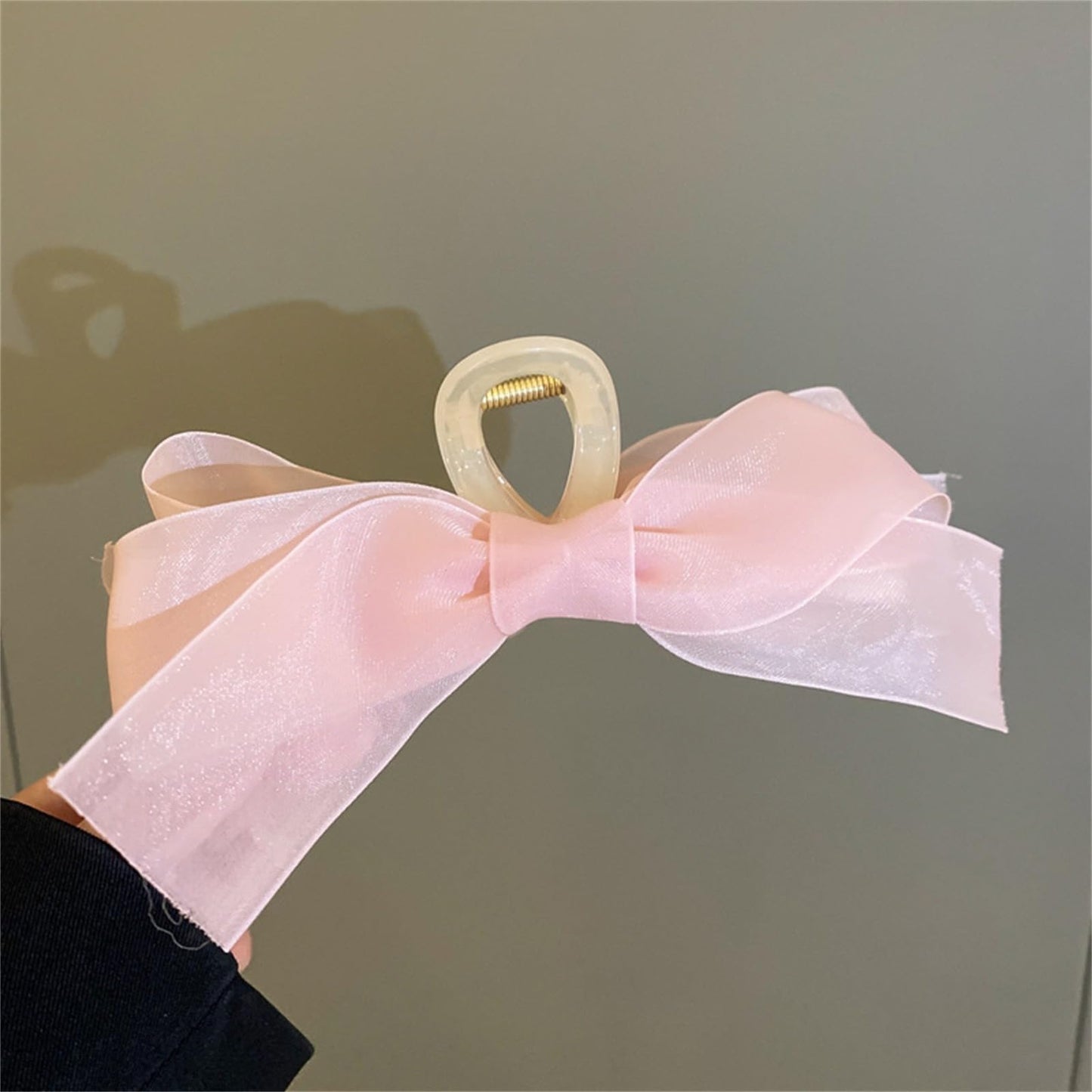 papasgix Hair Claw Clips for Women - Big Large Bow Non-Slip Jaw Clips, Hair Accessories (2, White+Pink)