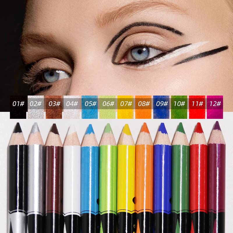 12-Color Waterproof Multi-Use Eyeliner Pencil Set