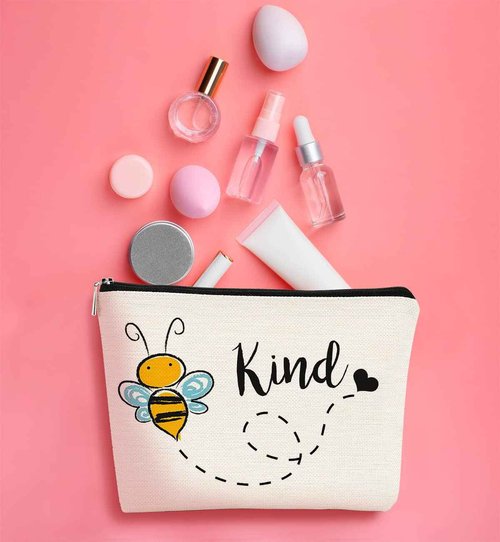Be Kind Cute Honey Bee Makeup Bag,Cute Honey Bee Cosmetic Bag Best Gift Idea for Bee Lovers Teen Girls Women,Inspirational Birthday Gifts for Teen Girls Women Daughter Sister