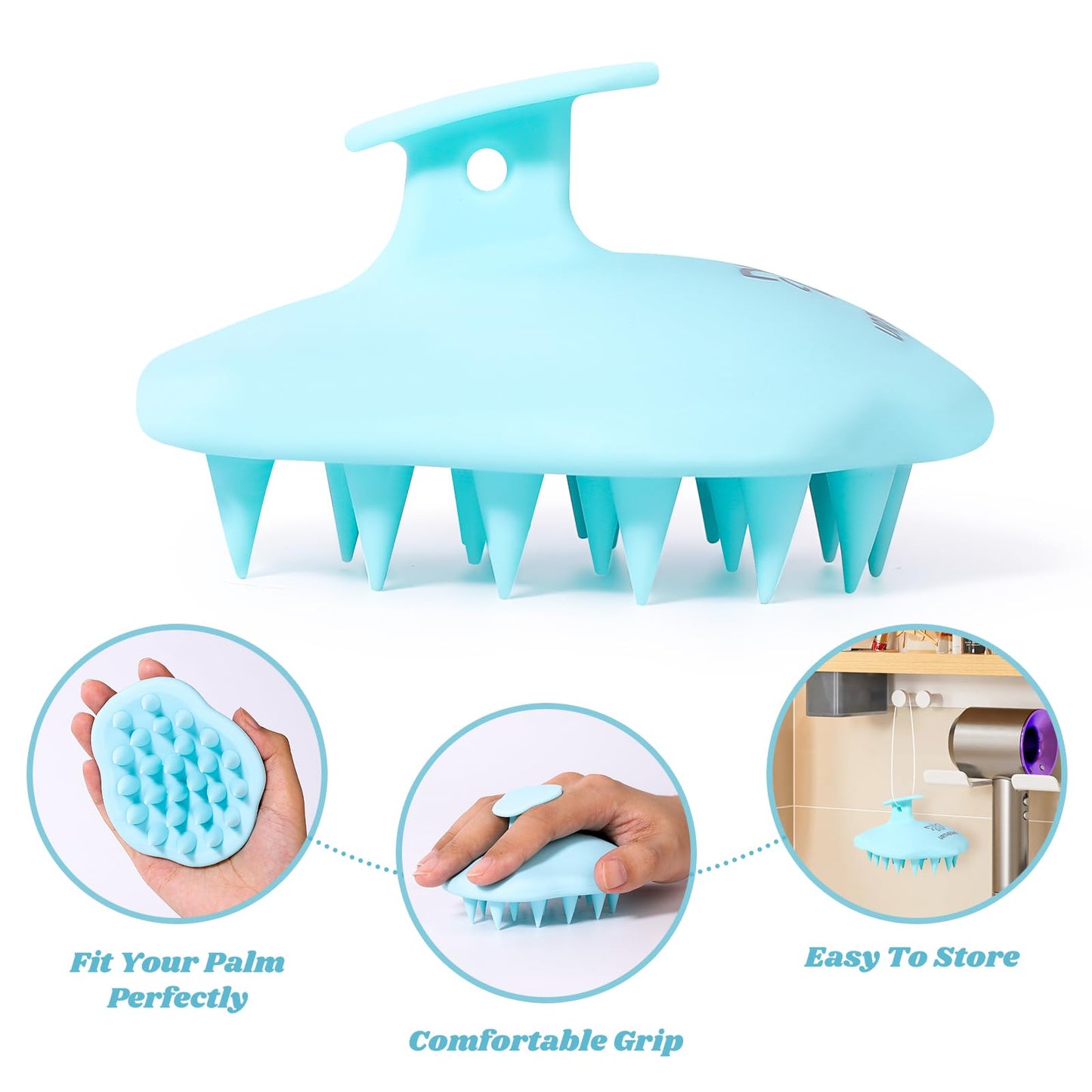 URTHEONE Scalp Massager Shampoo Brush for Hair Growth,Soft Silicone Scalp Scrubber Shower Brush for Women Men Kids Stress Relax&Scalp Exfoliator,Scalp Scrubber for Dandruff Removal (Cyan)