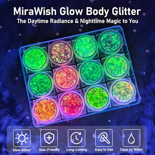 12 Colors Glow Body Glitter Gel - UV Glow in Dark