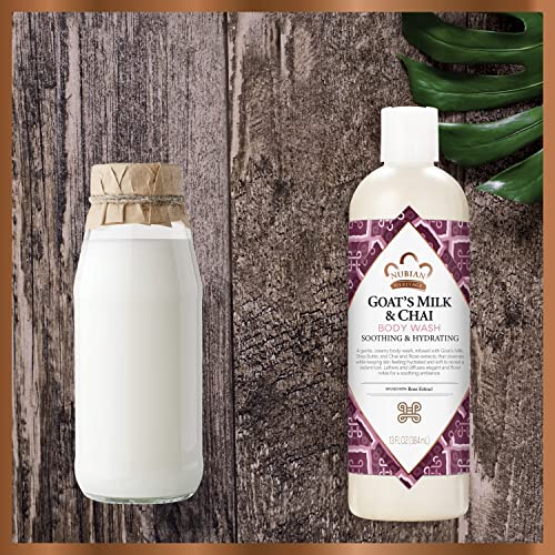 Nubian Heritage Body Wash Goats Milk and Chai Soothing & Hydrating Body Cleanser Made with Fair Trade Shea Butter, 13 oz