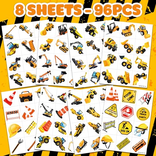 96 Pcs Construction Truck Temporary Tattoos for Kids