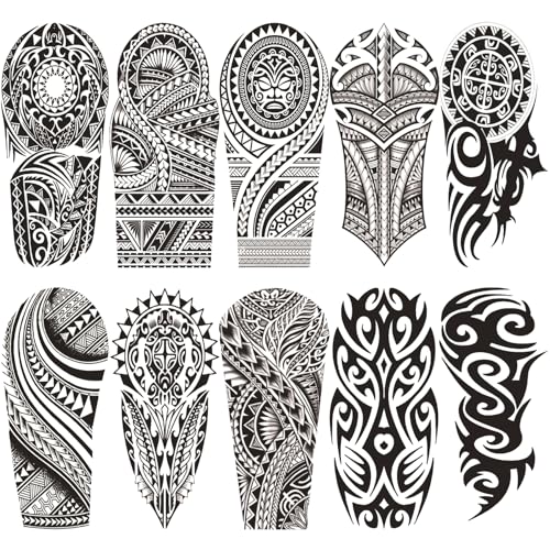 Tribal Temporary Tattoo Half Sleeve - 10 Sheet Black Polynesian