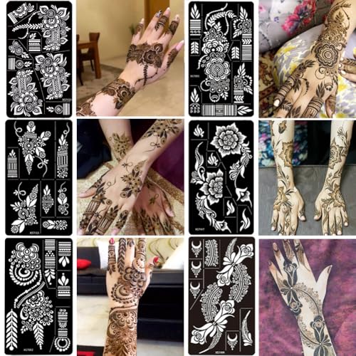 12 Sheet Henna Tattoo Stencil Kit - Indian Temporary Tattoo Templates