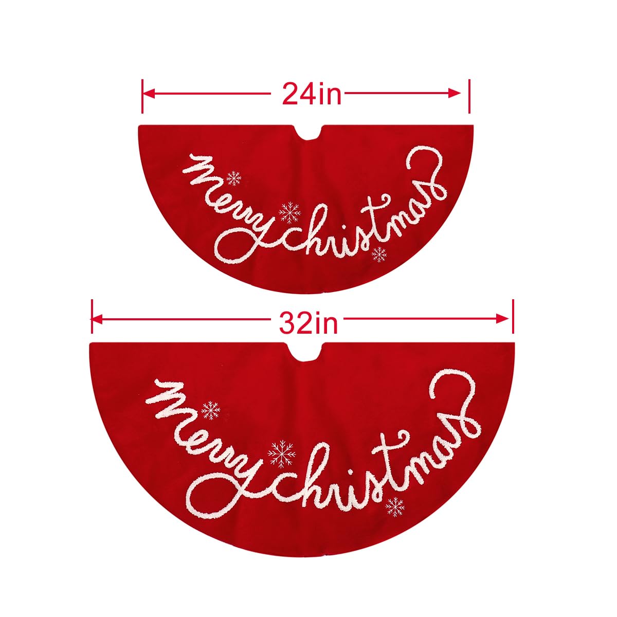 GMOEGEFT Christmas Tree Skirt 32 24 Inches Red Felt with Merry Christmas Tree Skirt Xmas Holiday Decorations (32 in)