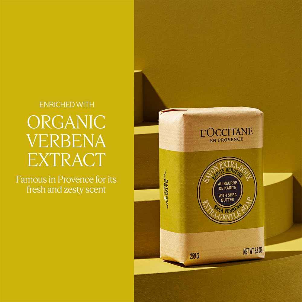 L'OCCITANE Shea Butter Extra-Gentle Solid Hand & Body Soap: Citrusy Shea Verbena, Relaxing Shea Lavender, Shea Milk, Vegetable Based, Artisanal, Vegan