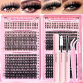 Lash Clusters Kit 32 Top and 6 Bottom Eyelashes, Wispy Natural Fluffy Lashes Clusters Extensions, 10-16mm 40D 60D 80D 100D D Curl Lash Thick kit (Bond and Seal, Glue Eyelash Brush Tweezer)