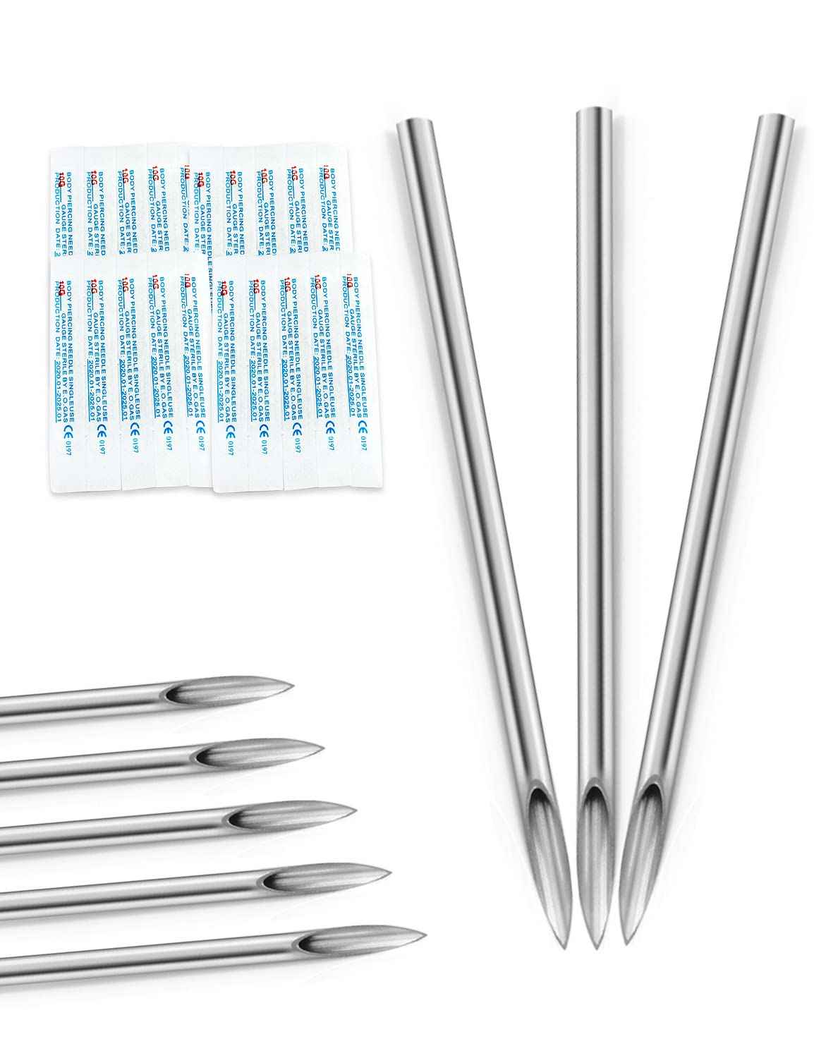 Vsnnsns 10G Piercing Needles 316L Surgical Steel Piercing Needles for Nose Septum Lip Tongue Belly Eyebrow Rings Cartilage Tragus Helix Rook Conch Daith Earrigns Piercing Needles 10 Gauge