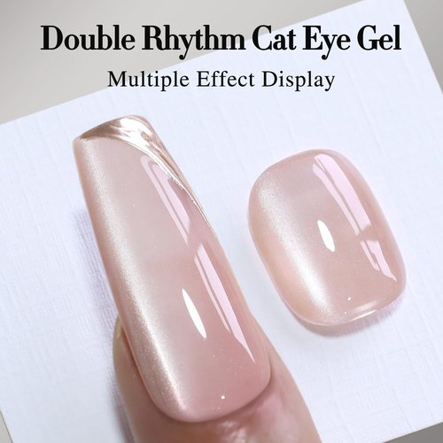 Double Rhythm Jelly Glass Cat Eye Gel Polish with Magnet 15ML Holographic Glitter Shimmer Translucent Sheer Color Magnetic Nail Polish Salon DIY at Home (Jelly Glass Nude-MC1101)