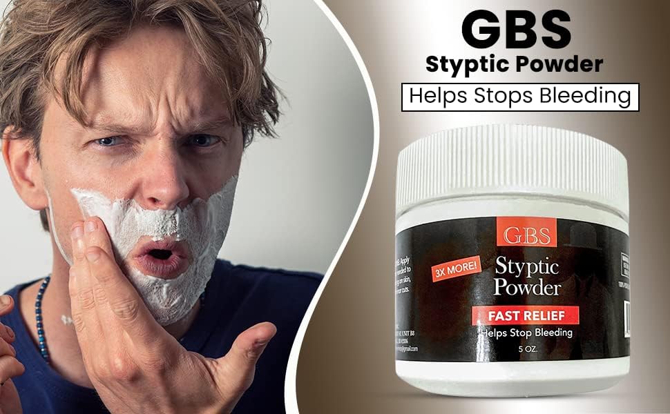 G.B.S Styptic Powder with Sealed Top + Scoop Quick Stop Bleeding, First Aid Useful for Minor Cuts, Nosebleeds, Camping Safety Survival Kit (5oz) (3)