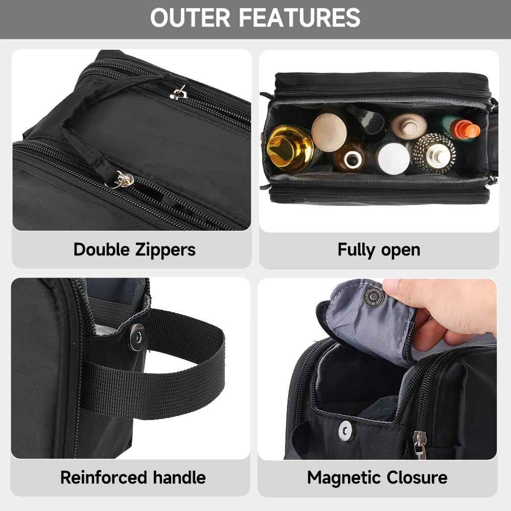 WIBKAE Toiletry Bag for Men Travel, Large Capacity Water-resistant Hanging Dopp Kit with Multiple Pockets, Shaving Organizer for Bathroom Essentials (Black)