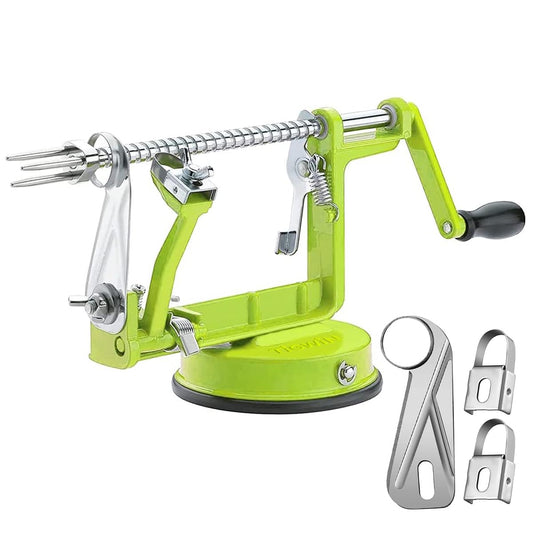 TIGWIN Apple Peeler Corer, Long lasting Chrome Cast Magnesium Alloy Apple Peeler Slicer Corer with Stainless Steel Blades and Powerful Suction Base for Apples and Potato(Green)