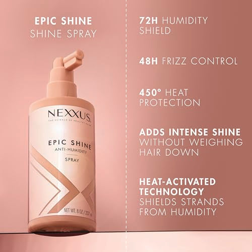 Nexxus Anti-Humidity Spray Epic Shine 8 oz & Ultra Lightweight Hair Oil Repair & Nourish 3.3 fl oz Bundle