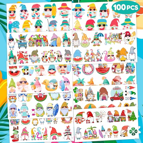 Summer Gnomes Temporary Tattoos, 10 Sheets 100 Pcs