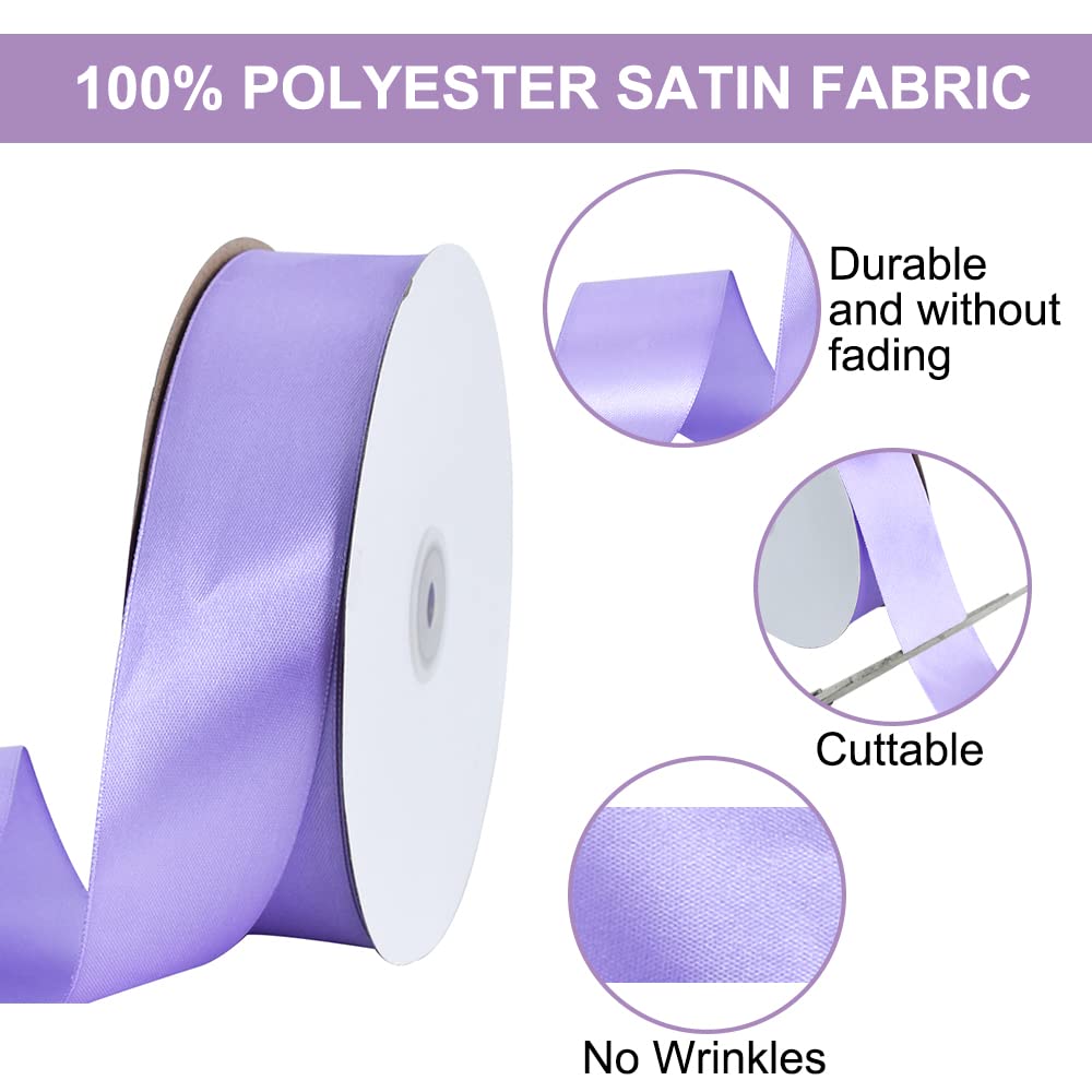 TONIFUL 1-1/2 Inch (40mm) x 100 Yard Lavender Light Purple Wide Satin Ribbon Solid Fabric Ribbon for Gift Wrapping Chair Sash Valentine's Day Wedding Birthday Party Decoration Hair Floral Craft Sewing