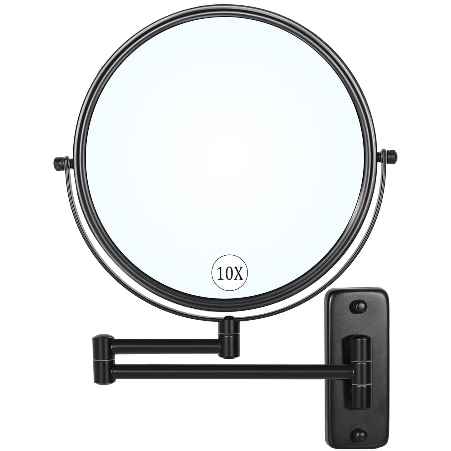 Large Size 9-in Wall Mounted Magnifying Makeup Mirror 1X/10X Magnification,Extendable Bathroom Mirrors Wall Mount Vanity Mirror for Shaving,12-in Folding Arm,Flexible Adjustable,Space-Saving,No Light