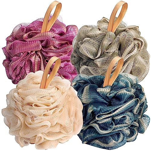 Fishent Loofah Bath Sponge 4 Pack - Soft Exfoliating Body Scrubber