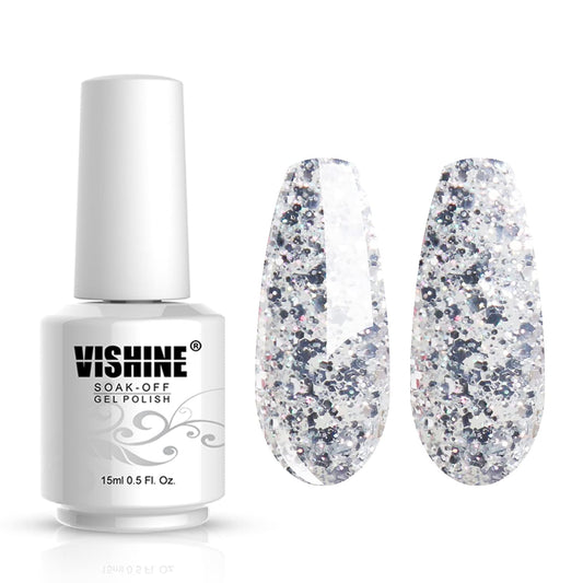 Vishine Gelpolish Long-lasting Gel Nail Polish Lacquer Shiny Color Soak Off UV LED Manicure Glitter Silver (1853)