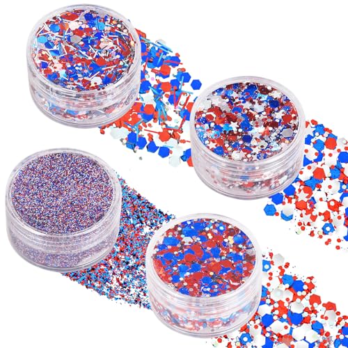 4 Jar Patriotic Face Glitter Set - Red White Blue 4th of July