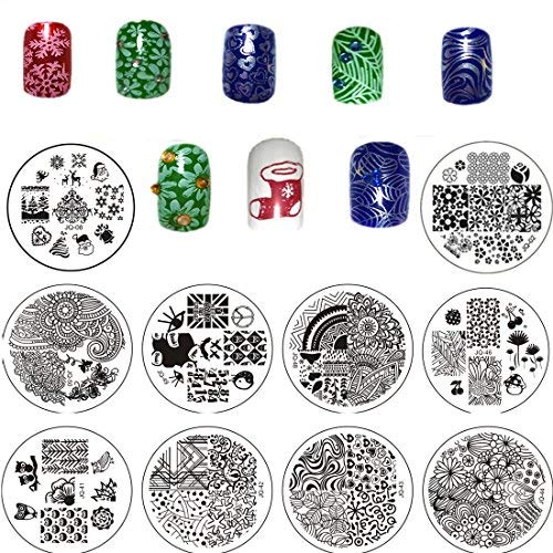 LiBiuty 15pcs Nail Stamp Plates set 15 plate 2Stamper 2Scraper 1storage bag Nails Art Stamping Plate Scraper Stamper Set Leaves Flowers Animal Nail plate Template Image Plate