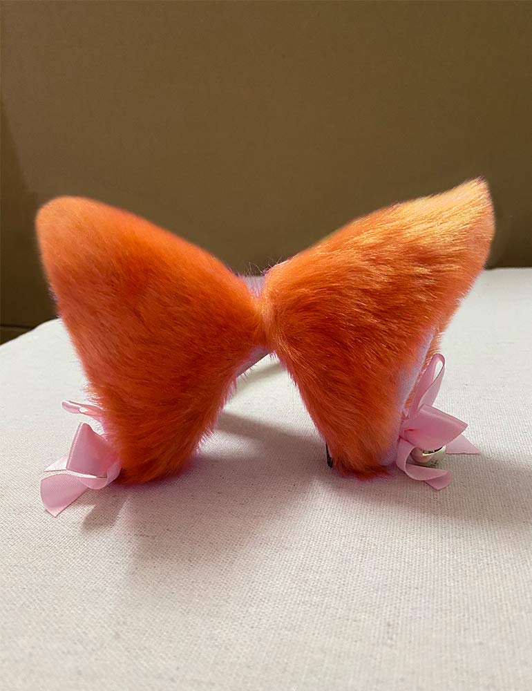 Sheicon Cat Ears with Bell Furry Neko Ears Headband Hair Clip Headwear Anime Cosplay For Halloween Costume Color Orange