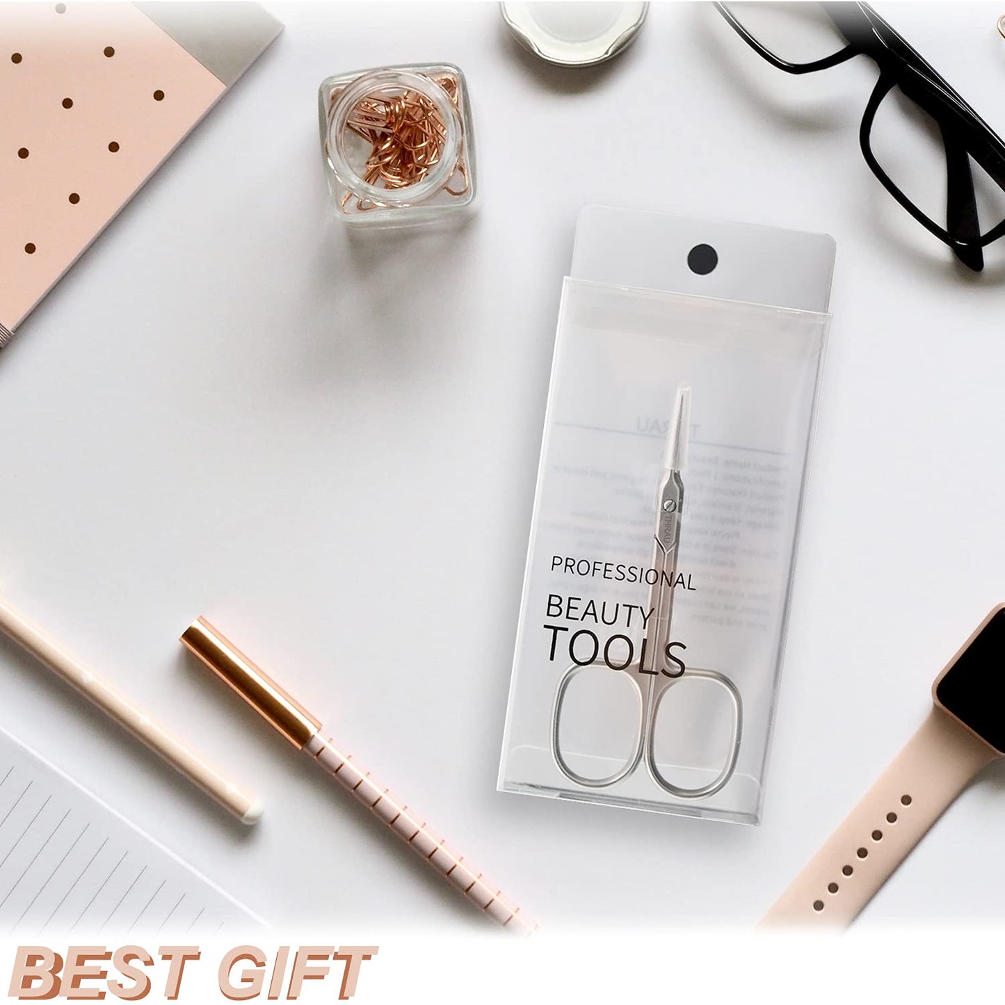 THRAU Cuticle Scissors Extra Fine for Manicure and Pedicure, Curved Blade Nail Scissors, Precise Pointed Tip Grooming Kit for Eyebrow, Eyelash, Trim Nail and Dry Skin, Small Scissors