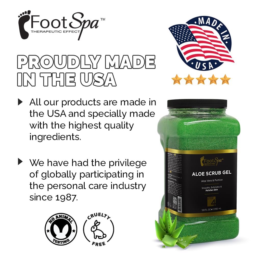 FOOT SPA - Exfoliating Scrub Gel, 128 Oz - Manicure, Pedicure and Body Exfoliator Infused with Aloe Vera and Salicylic Acid - Glow, Polish, Smooth and Moisture Skin - Bulk, Refill Gallon