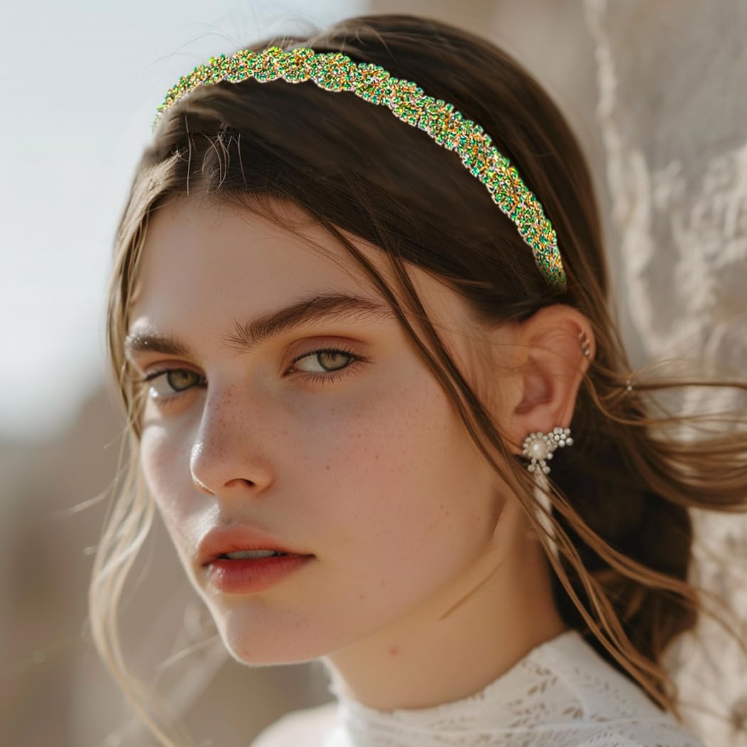 Fstrend Rhinestone Headband Multicolors Crystal Hairbands Boho Sparkle Jewelry Head Chain Headpieces for Women (Colors D)