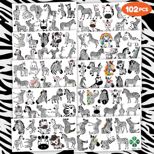 102 PCS Zebra Temporary Tattoos - Safari Party Favors