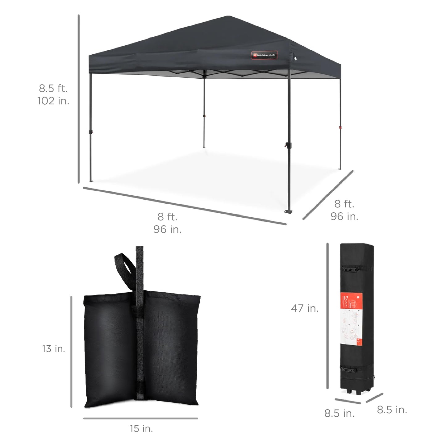 Best Choice Products 8x8ft 1-Person Setup Pop Up Canopy Tent Instant Portable Shelter w/ 1-Button Push, Case, 4 Weight Bags - Gray