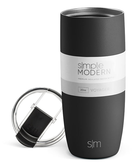 Simple Modern Travel Coffee Mug Tumbler with Flip Lid | Reusable Insulated Stainless Steel Cold Brew Iced Coffee Cup Thermos | Gifts for Women Men Him Her | Voyager Collection | 20oz | Midnight Black