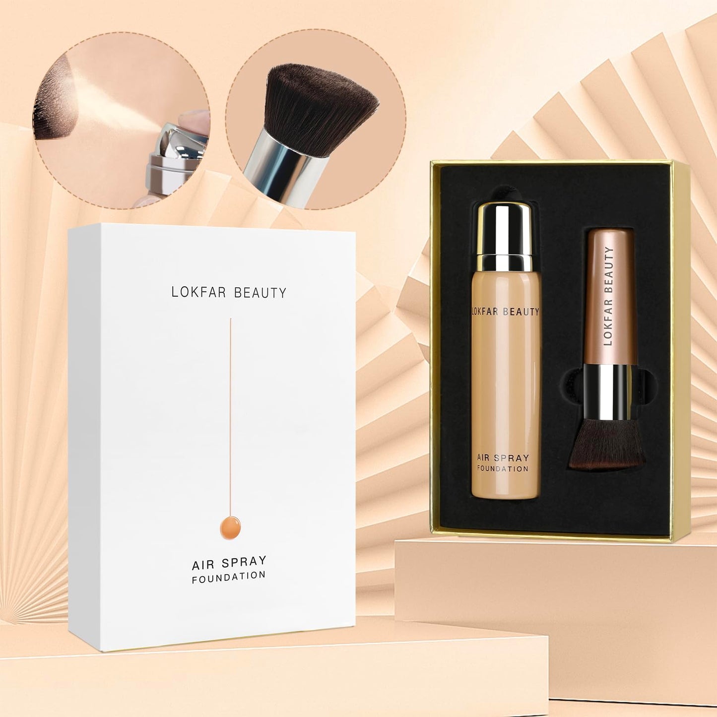 LOKFAR AirBrush Foundation Spray, Silky Mist Foundation Spray Makeup Set with Brush, Full Coverage Foundation for Smooth Radiant Finish, Formula Breathable Lightweight Hydrating | #A01 Ivory