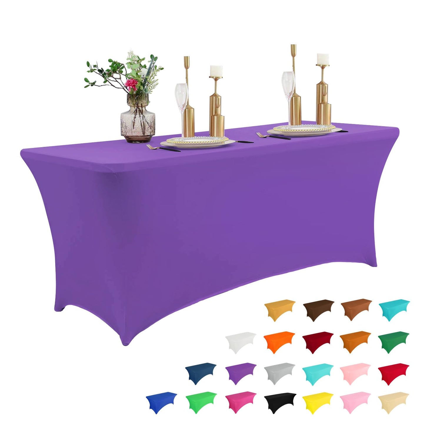 IVAPUPU 4FT Table Cloth for Rectangular Fitted Events Stretch Purple Table Covers Washable Table Cover Spandex Tablecloth Table Protector for Party, Wedding, Cocktail, Banquet, Festival