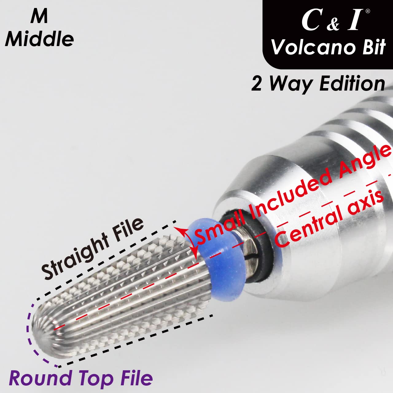 C&I Volcano Nail Drill, 2 Rotate Directions Design, Both for Left handed and Right Handed Nail Lovers, for Manicure Drill Machine (Middle)