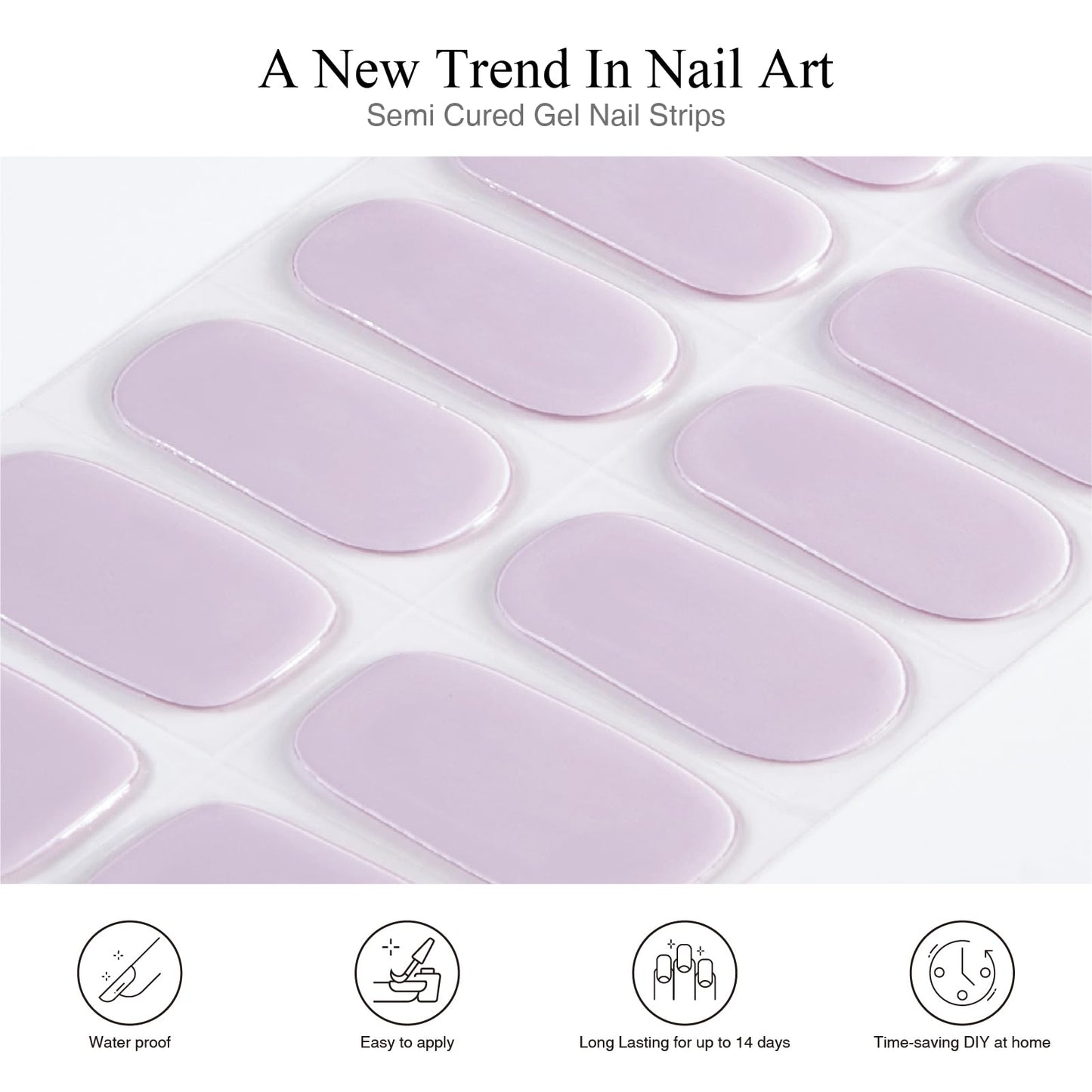 Nelikoo Semi Cured Gel Nail Strips, 20 PCS Gel Nail Stickers Work with UV Light, Gel Nail Wraps, Salon Quality & Easy to Use - Morandi Purple