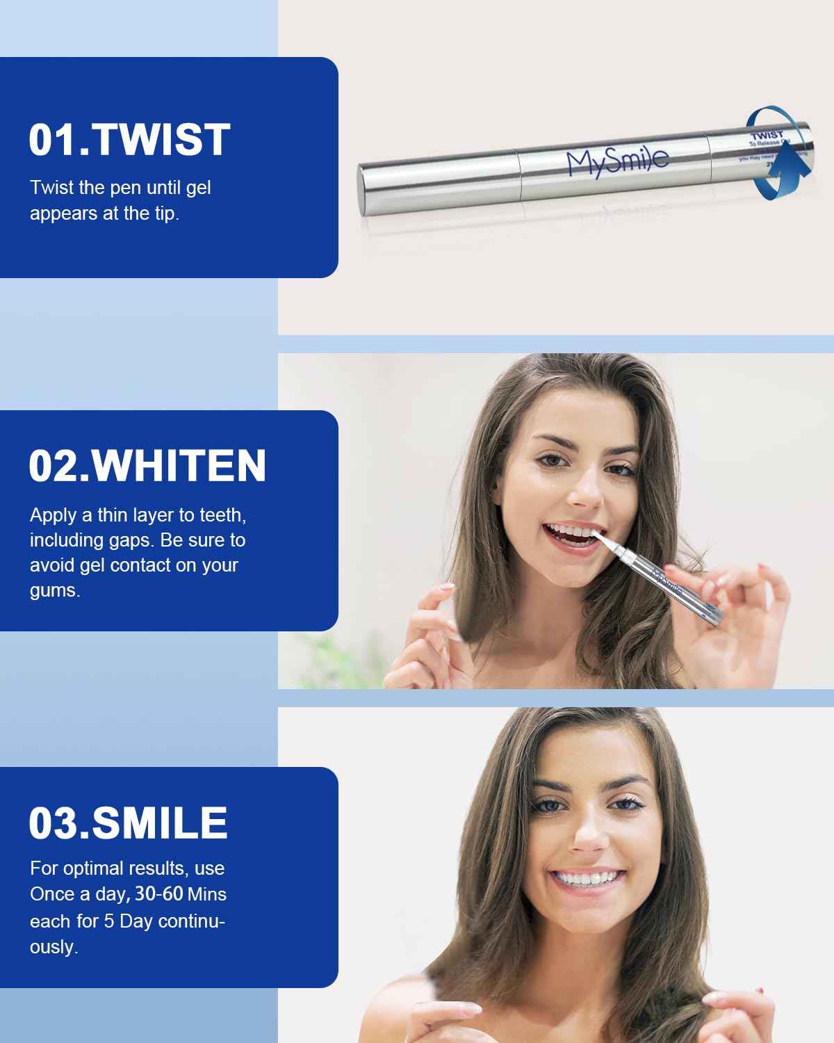 MySmile 30+ Treatment Teeth Whitening Pen With Teeth Whitening Accelerator Light Enamel Safe Tooth Whitening Gel for Teeth Sensitive-10 Min Fast Whitening Teeth-Helps to Remove Stains from Coffee, Smo