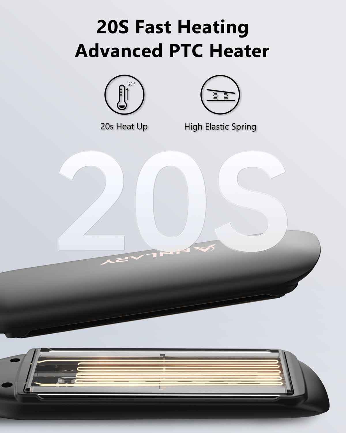 Annlary 1.75 Inch Hair Straightener, Professional Titanium Plate with Ceramic Coating Ionic Dual Voltage Flat Iron with Heat-Resistant Silicone, for Less Frizz, Shinier & Smoother Hair