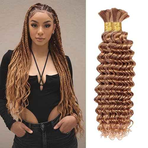 Deep Wave Bulk Human Hair For Braiding 20 Inch 100g/2Bundles No Weft Human Braiding Hair Extensions For Braids 30# Auburn Ginger Deep Wave Curly Bulk Human Hair 12A Wet And Wavy