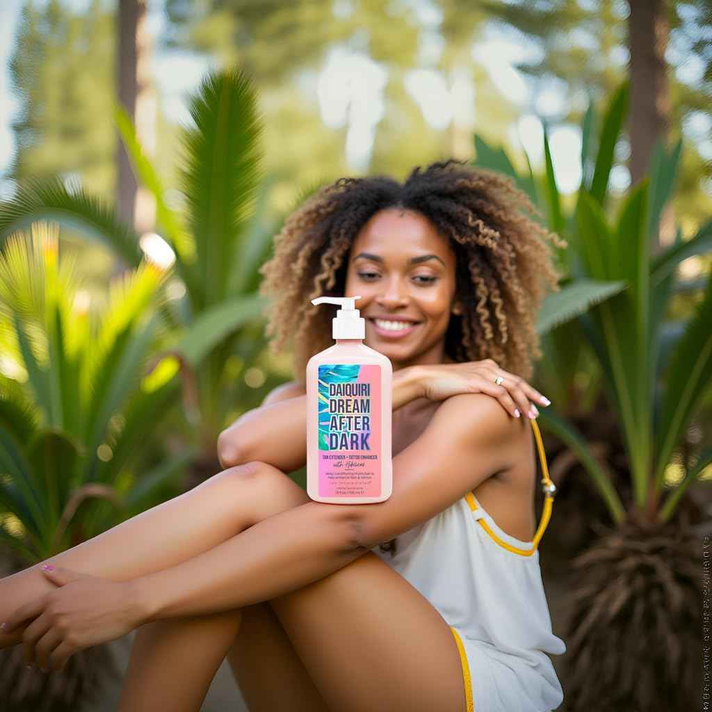 Brown Sugar Daiquiri Dream After Dark Tan Extender + Tattoo Enhancer Moisturizing Body Lotion w/Hibiscus - Helps Enhance Your Tan & Tattoos