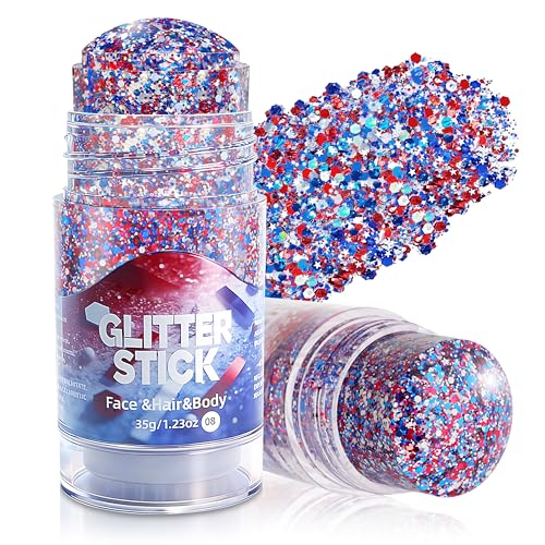 4th of July Red White Blue Glitter Stick – Chunky Holographic Face & Body