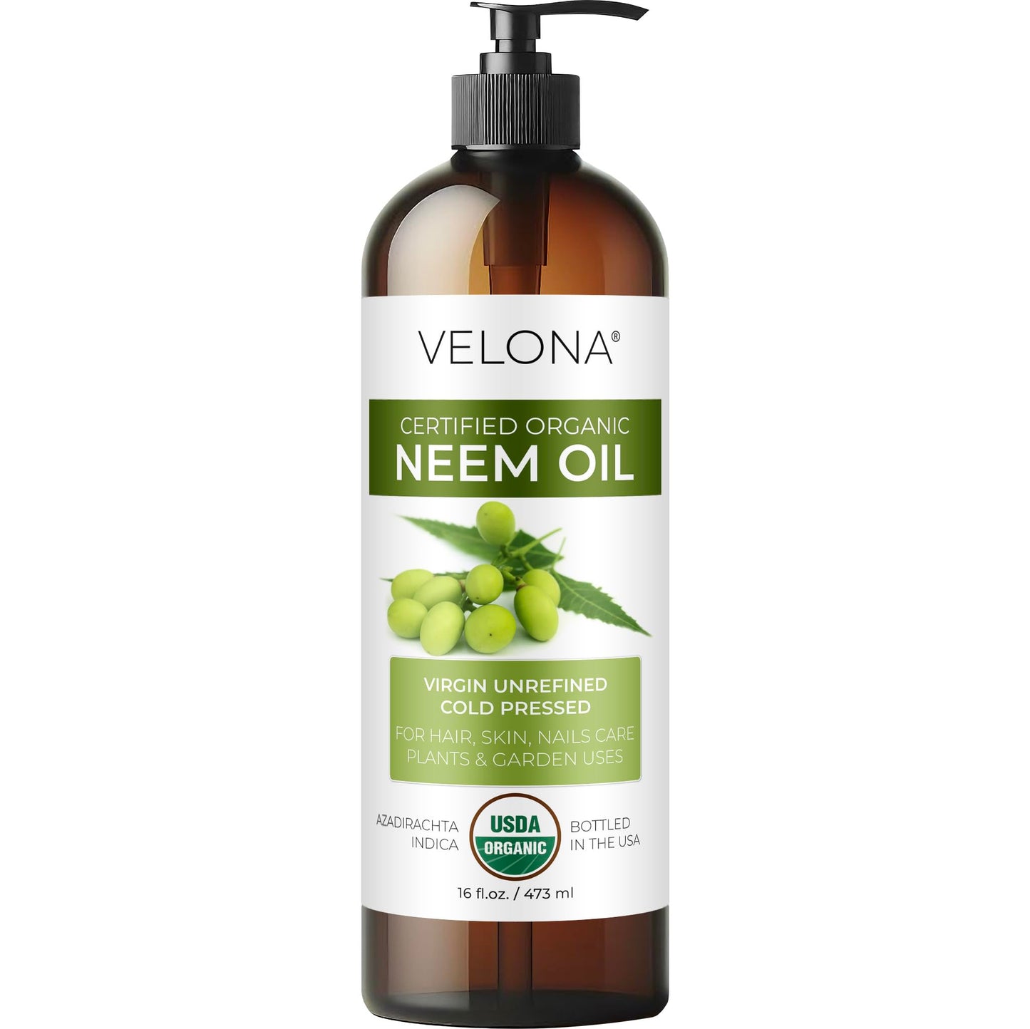 velona Neem Oil USDA Certified Organic - 16 fl oz | 100% Pure and Natural Carrier Oil | Virgin, Unrefined, Cold Pressed | Hair, Body and Skin Care | Use Today - Enjoy Results