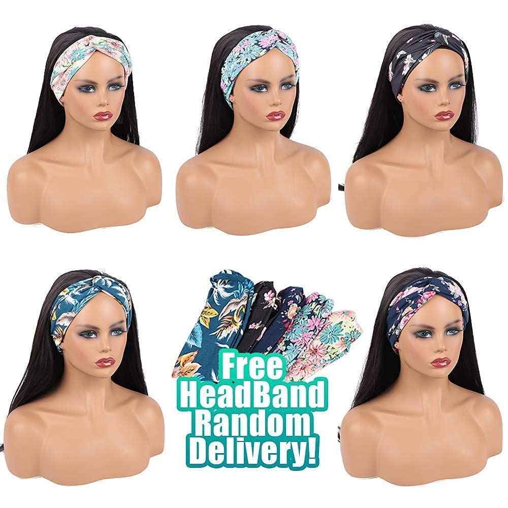 TNICE Headband Wig Human Hair Straight 14 Inch Headband Wigs for Black Women Human Hair Headband Wig Glueless None Lace Front Brazilian Virgin Hair Wigs Natural Color 150% Density